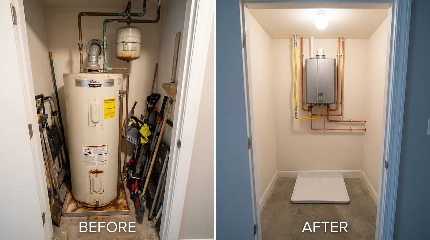 Tank water heater versus wall-mounted tankless unit comparison for Redwood Falls, MN homeowners