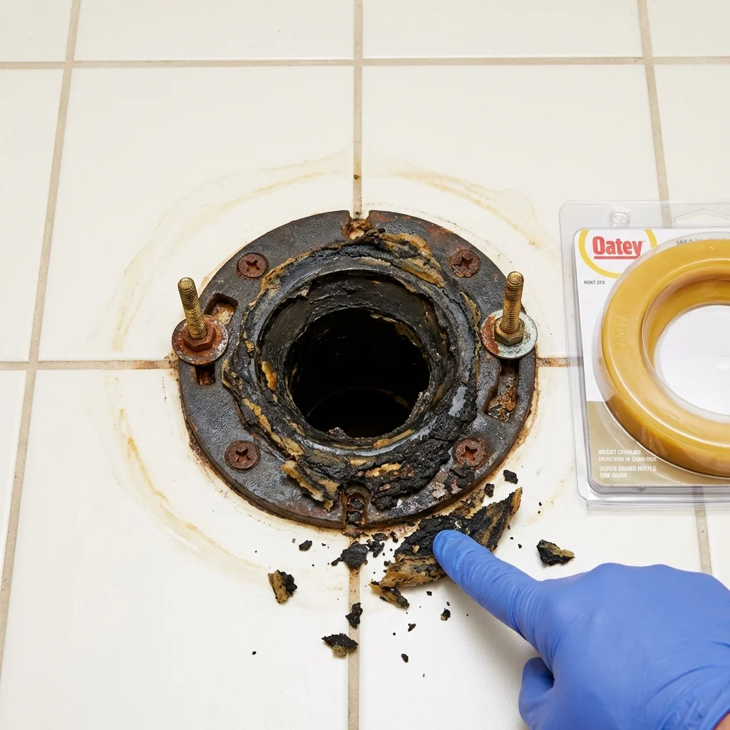 Failed wax ring showing water seepage at the base of a toilet in a Redwood Falls, MN home