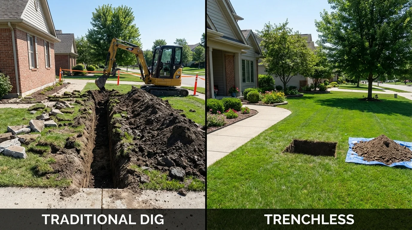 Trenchless sewer repair with minimal yard damage versus traditional excavation in Redwood Falls, MN